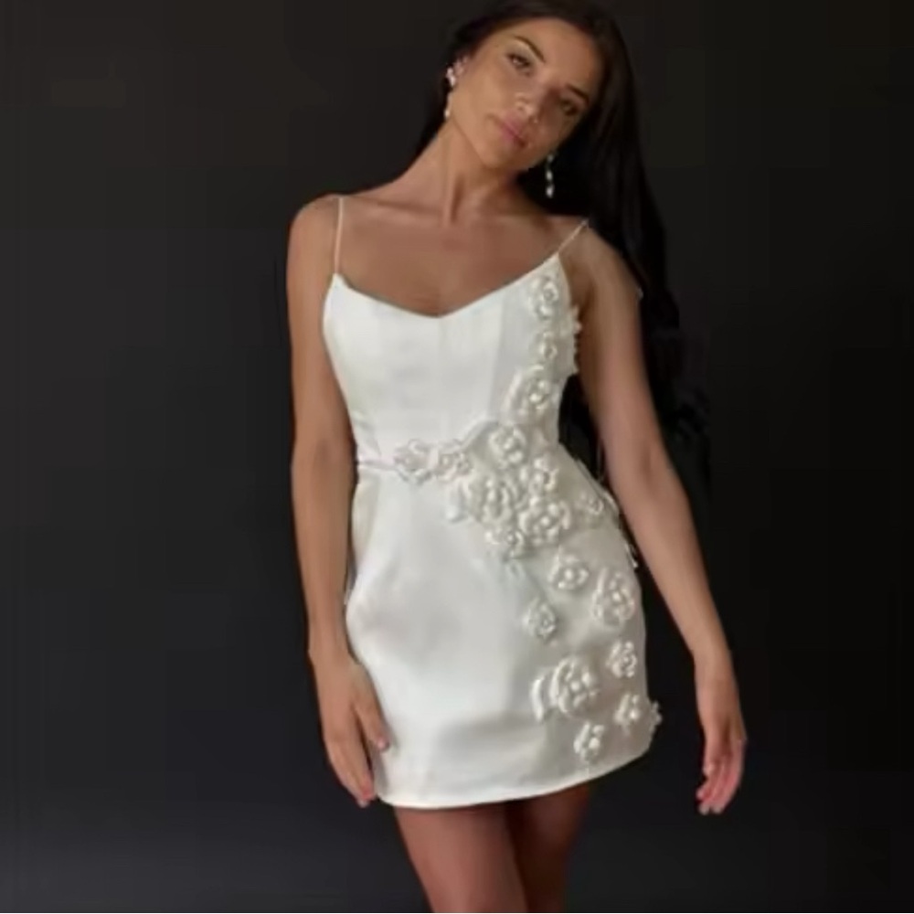 NWT Bridal mini dress with floral details.